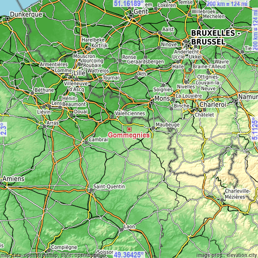 Topographic map of Gommegnies