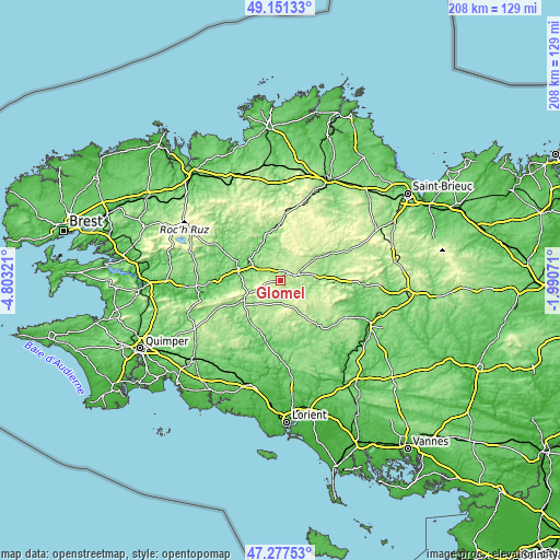 Topographic map of Glomel