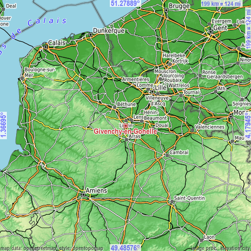 Topographic map of Givenchy-en-Gohelle