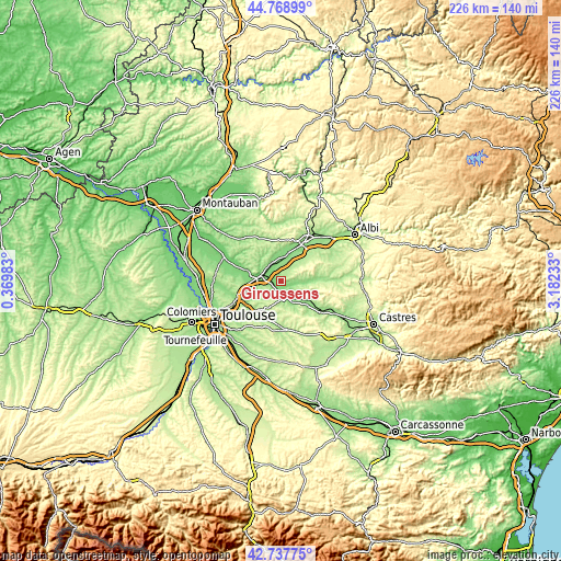 Topographic map of Giroussens