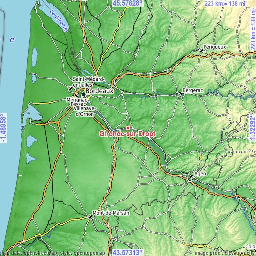 Topographic map of Gironde-sur-Dropt