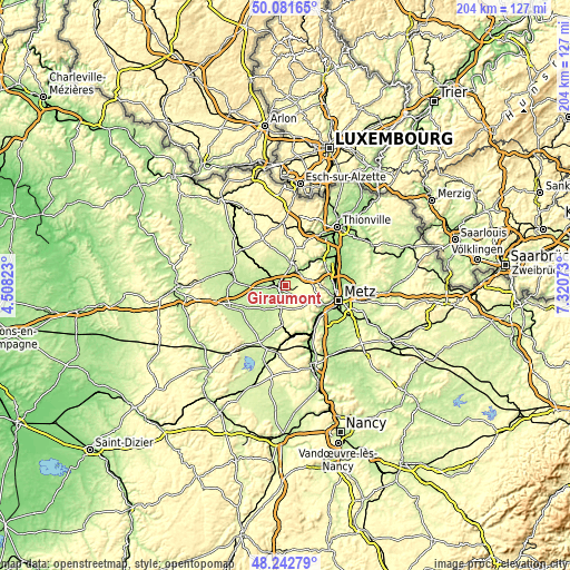 Topographic map of Giraumont