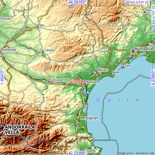 Topographic map of Ginestas
