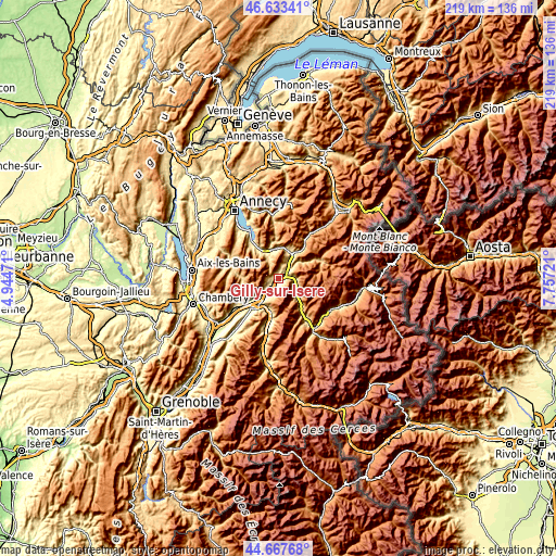 Topographic map of Gilly-sur-Isère