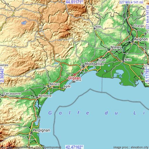 Topographic map of Gigean