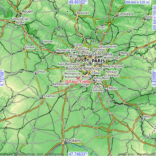 Topographic map of Gif-sur-Yvette