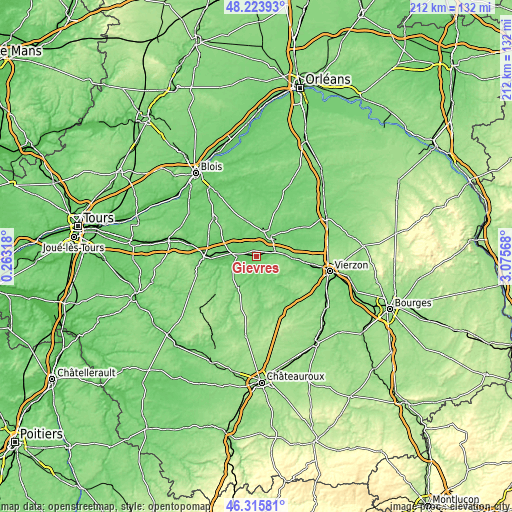 Topographic map of Gièvres