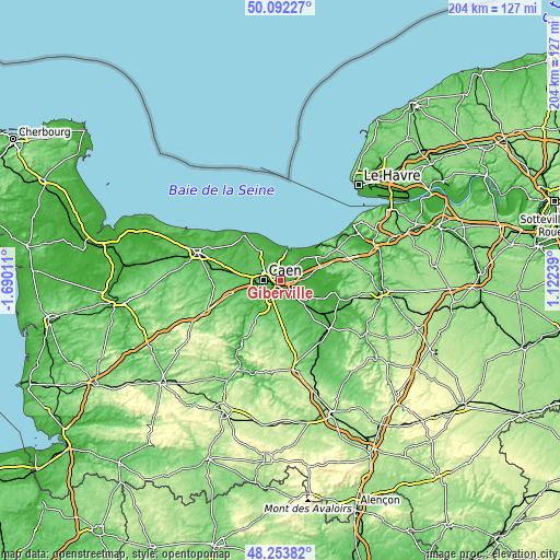 Topographic map of Giberville