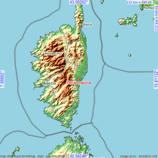 Topographic map of Ghisonaccia