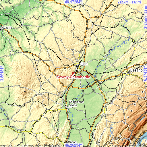 Topographic map of Gevrey-Chambertin