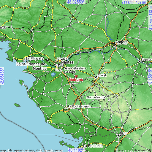 Topographic map of Gétigné