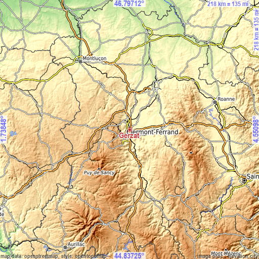 Topographic map of Gerzat