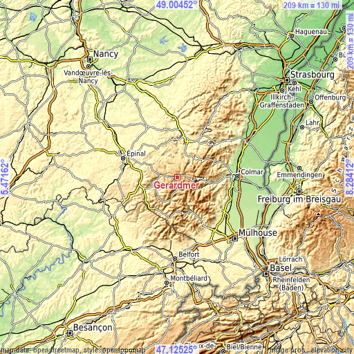 Topographic map of Gérardmer