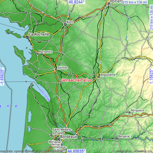 Topographic map of Gensac-la-Pallue