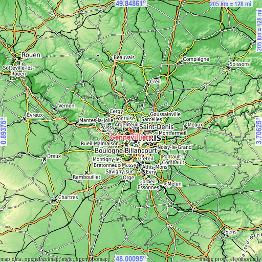 Topographic map of Gennevilliers
