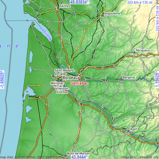 Topographic map of Génissac