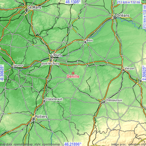 Topographic map of Genillé