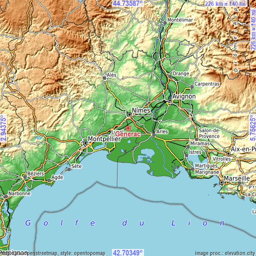 Topographic map of Générac