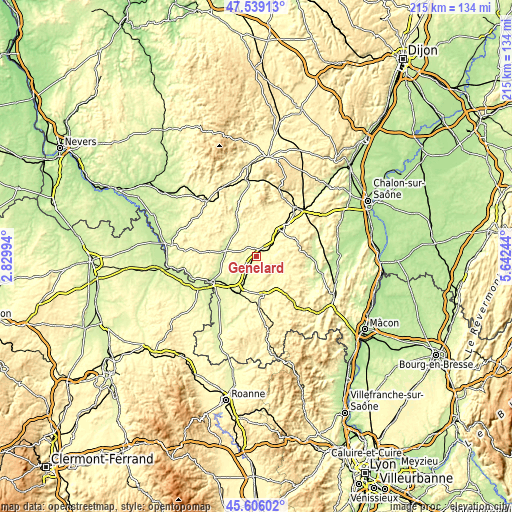 Topographic map of Génelard