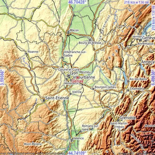 Topographic map of Genas