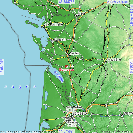 Topographic map of Gémozac