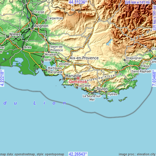 Topographic map of Gémenos