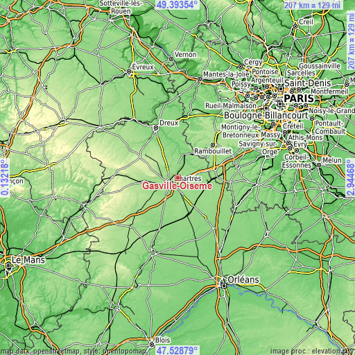 Topographic map of Gasville-Oisème