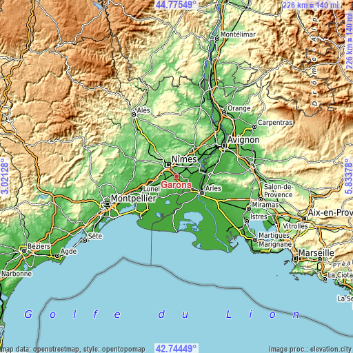 Topographic map of Garons