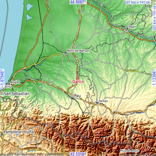 Topographic map of Garlin