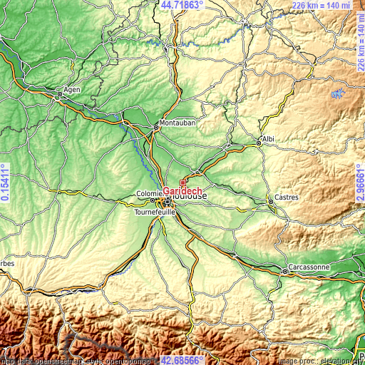 Topographic map of Garidech