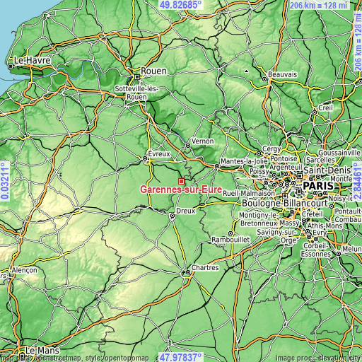 Topographic map of Garennes-sur-Eure