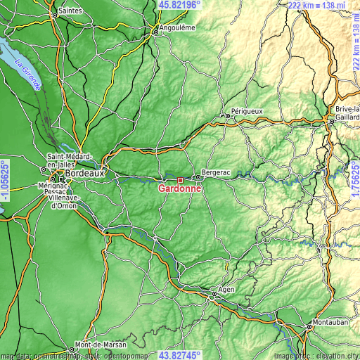 Topographic map of Gardonne