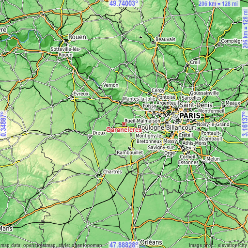 Topographic map of Garancières