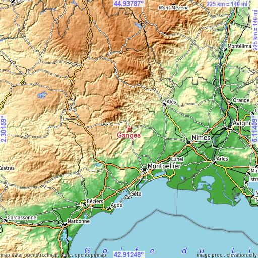 Topographic map of Ganges