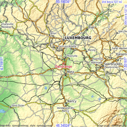 Topographic map of Gandrange