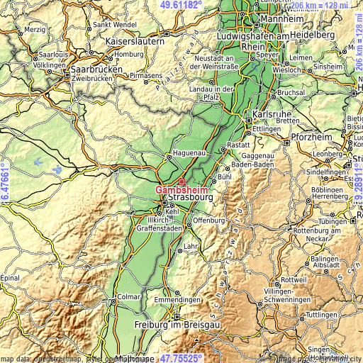 Topographic map of Gambsheim