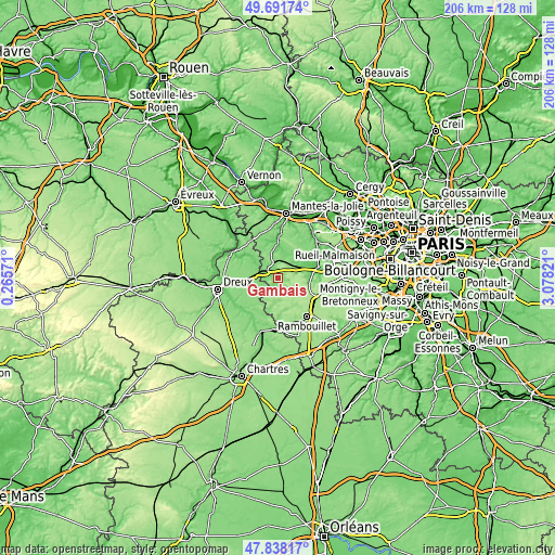 Topographic map of Gambais