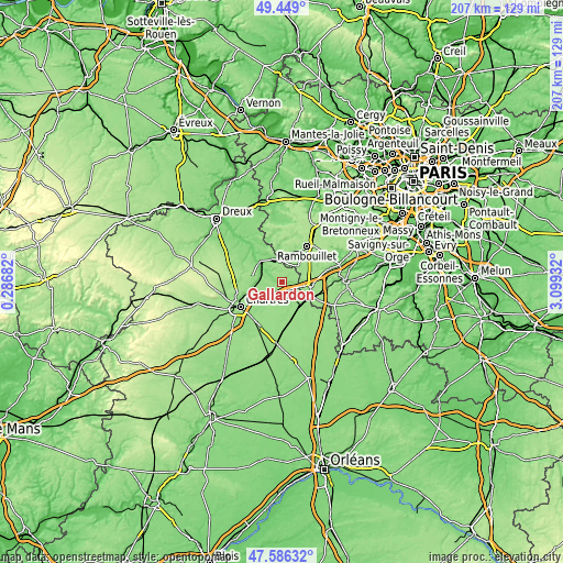 Topographic map of Gallardon