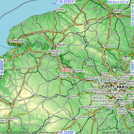 Topographic map of Gaillon