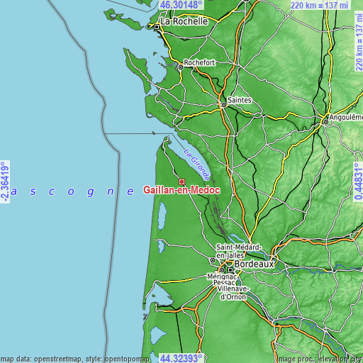 Topographic map of Gaillan-en-Médoc