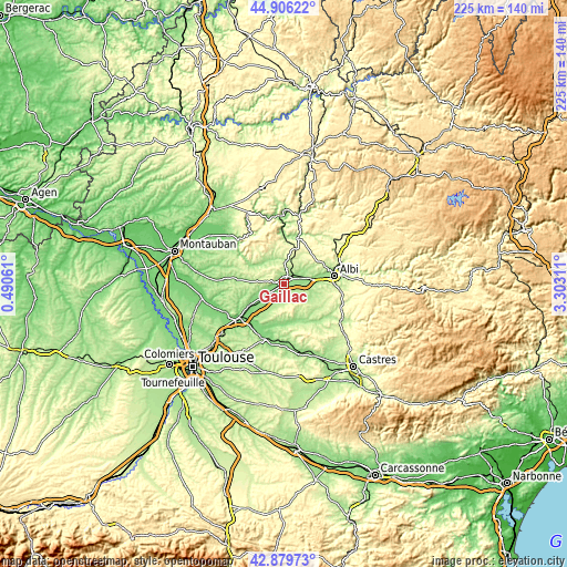 Topographic map of Gaillac