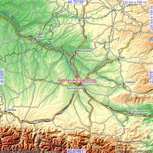 Topographic map of Gagnac-sur-Garonne