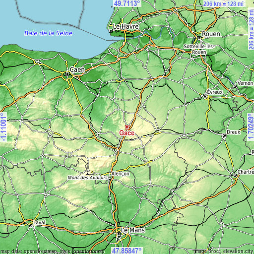 Topographic map of Gacé