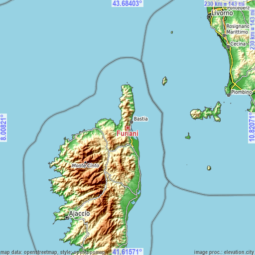 Topographic map of Furiani