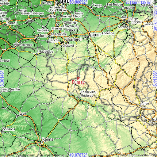 Topographic map of Fumay