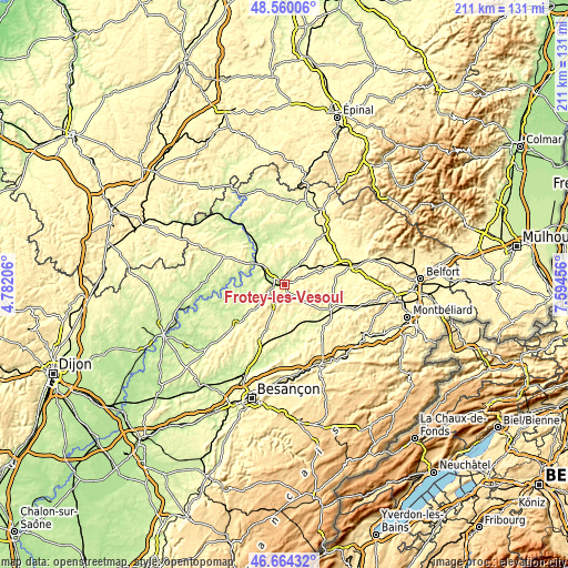 Topographic map of Frotey-lès-Vesoul