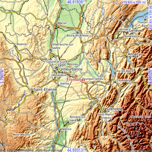 Topographic map of Frontonas