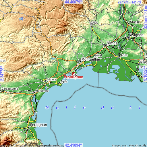 Topographic map of Frontignan