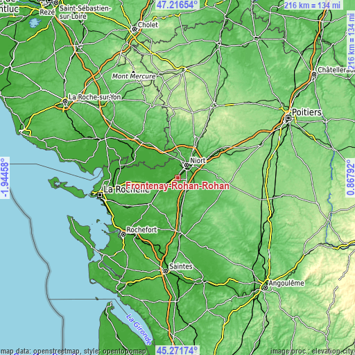 Topographic map of Frontenay-Rohan-Rohan