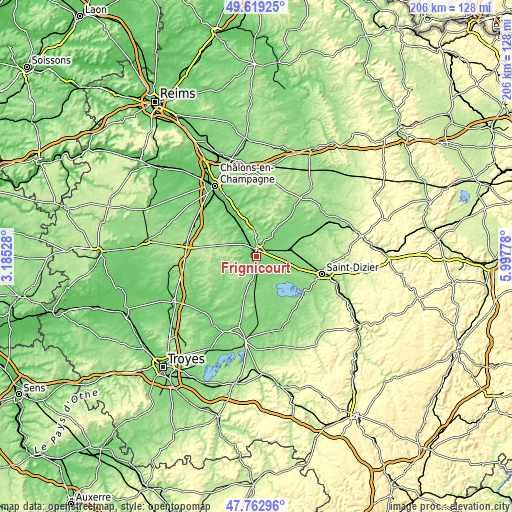 Topographic map of Frignicourt